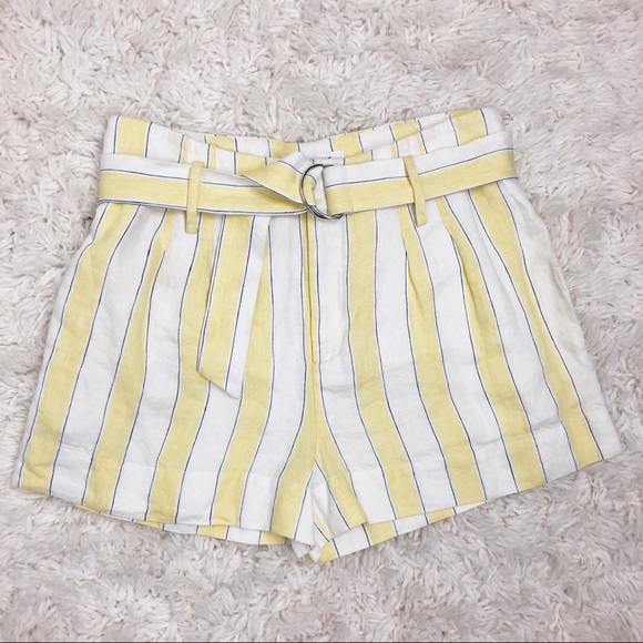 SOLD Frame Linen High Waisted Striped Belted Shorts - Picture 3 of 7